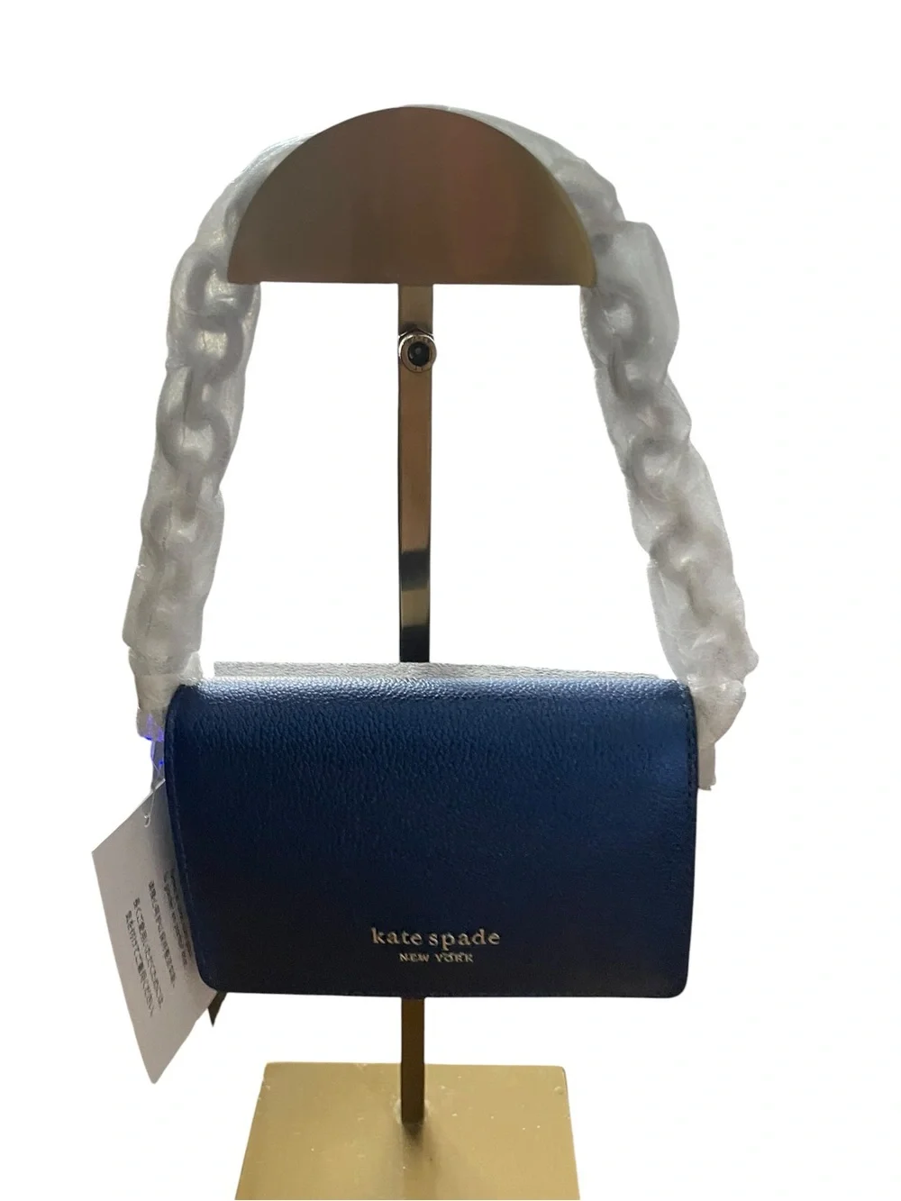 NWT Kate Spade Natasha Metallic Pebbled Leather Card Case Crossbody - Navy